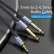 Vention Cotton Braided 3.5mm Male To 2*6.5mm Male Audio Cable 3m Gray Aluminum Alloy Type # Barhi