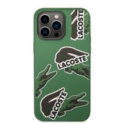 Lacoste HC Liquid Silicone & Microfiber Allover Pattern Case For iPhone 14 Pro Max - Green