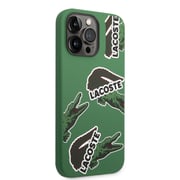 Lacoste HC Liquid Silicone & Microfiber Allover Pattern Case For iPhone 14 Pro Max - Green