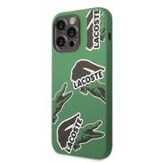 Lacoste HC Liquid Silicone & Microfiber Allover Pattern Case For iPhone 14 Pro Max - Green
