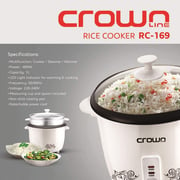 Crownline Rc-169 1 Liters Rice Cooker With Steamer White