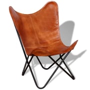 vidaXL Butterfly Chair Brown Real Leather