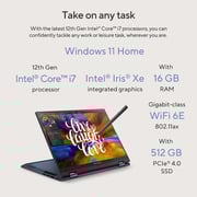 Asus Zenbook S 13 Flip OLED UP5302ZA-OLED107W 2-in-1 Convertible Laptop - Core i7 3.4GHz 16GB 512GB Win11 13.3inch OLED Blue English/Arabic Keyboard