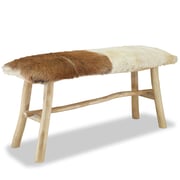 vidaXL Bench Real Leather Teak