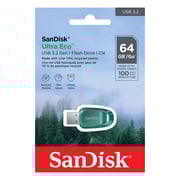 فلاشة ذاكرة سانديسك ألترا إيكو USB 3.2 سعة 64 جيجابايت - لون أخضر SDCZ96-064G-G46