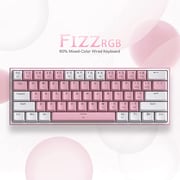 لوحة مفاتيح Redragon K617 Fizz 60 سلكية للألعاب RGB، لوحة مفاتيح ميكانيكية مضغوطة مكونة من 61 مفتاحًا مع أغطية مفاتيح باللونين الأبيض والوردي