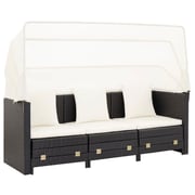vidaXL Extendable 3-Seater Sofa Bed with Roof Poly Rattan Black