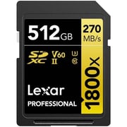 بطاقة ذاكرة SDXC 1800x بروفيشنال من سلسلة جولد سعة 512 جيجا بلون ذهبي موديل LSD1800512G-BNNNG من ليكسار