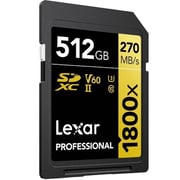 بطاقة ذاكرة SDXC 1800x بروفيشنال من سلسلة جولد سعة 512 جيجا بلون ذهبي موديل LSD1800512G-BNNNG من ليكسار