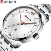 Curren CRN8356-SLVR/WHT-Multifunctional Calendar Waterproof Quartz Wristwatch