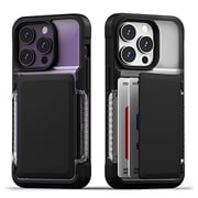 VRS Design Neo Flip designed for iPhone 14 PRO case cover wallet [Semi Automatic Snap door] Credit card holder Slot [2 cards] - Black