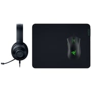Razer Next Level Gaming Bundle Kraken X Lite Wired Headset DeathAdder Essential Wired Mouse, and Gigantus V2 Medium Mouse Mat