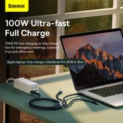 Baseus Flash Series II Two-for-three Charging Cable U+ C to M+L+C 100W 1.2m Blue