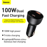Baseus Superme Digital Display USB+Type C Dual Port 100W Car Charger PPS QC PD 3.0 Quick Charger