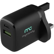 Mycandy Dual USB Travel Charger With USB-C Cable 1.5m Black