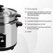 Nobel Rice Cooker Stainless Steel 2.8 Litres Tempered Glass Lid NRC280S