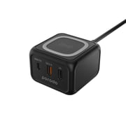 Porodo PD-FWCH005-BK Desktop Charger with 3-Ports Fast Wireless Charger - Black