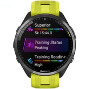 Garmin 010-02809-12 Forerunner 965 Smart Watch 47mm Carbon Grey DLC Titanium Bezel With Black Case and Yellow/Black Silicone Band