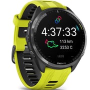 Garmin 010-02809-12 Forerunner 965 Smart Watch 47mm Carbon Grey DLC Titanium Bezel With Black Case and Yellow/Black Silicone Band