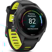 Garmin 010-02810-13 Forerunner 265S Smart Watch 42mm Black Bezel With Black Case and Black/Yellow Silicone Band