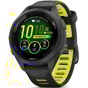 Garmin 010-02810-13 Forerunner 265S Smart Watch 42mm Black Bezel With Black Case and Black/Yellow Silicone Band
