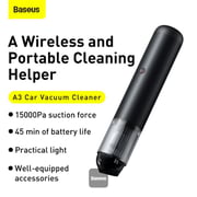 Baseus A3 15000pa Portable Car Vacuum Cleaner Wireless Handheld Auto Vacuum Suction Cleaning Tool - Black