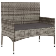 vidaXL 2-Seater Garden Bench with Cushions Grey Poly Rattan