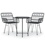 vidaXL 3 Piece Garden Dining Set Black Poly Rattan