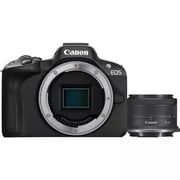 كاميرا كانون EOS R50 بلون أسود + عدسة RF-S 18-45mm F/4.5-6.3 IS STM + مجموعة تدوين الفيديو