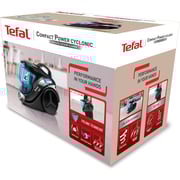 TEFAL Compact Power Vacuum Cleaner, Bagless, 750W=2000W, 1,5L Capacity, Black/Turquoise - TW3751EG