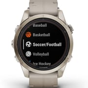 Garmin Fenix 7S Pro Sapphire Solar Edition Soft Gold Stainless Steel with Limestone Leather band Smartwatch 42mm- (includes Tundra silicone watch band) 010-02776-30