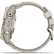 Garmin Fenix 7S Pro Sapphire Solar Edition Soft Gold Stainless Steel with Limestone Leather band Smartwatch 42mm- (includes Tundra silicone watch band) 010-02776-30