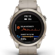 Garmin Fenix 7S Pro Sapphire Solar Edition Soft Gold Stainless Steel with Limestone Leather band Smartwatch 42mm- (includes Tundra silicone watch band) 010-02776-30