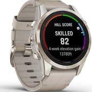 Garmin Fenix 7S Pro Sapphire Solar Edition Soft Gold Stainless Steel with Limestone Leather band Smartwatch 42mm- (includes Tundra silicone watch band) 010-02776-30