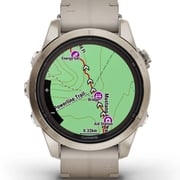 Garmin Fenix 7S Pro Sapphire Solar Edition Soft Gold Stainless Steel with Limestone Leather band Smartwatch 42mm- (includes Tundra silicone watch band) 010-02776-30