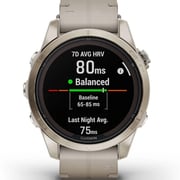 Garmin Fenix 7S Pro Sapphire Solar Edition Soft Gold Stainless Steel with Limestone Leather band Smartwatch 42mm- (includes Tundra silicone watch band) 010-02776-30
