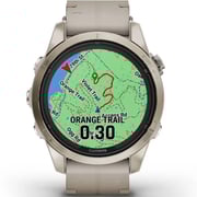 Garmin Fenix 7S Pro Sapphire Solar Edition Soft Gold Stainless Steel with Limestone Leather band Smartwatch 42mm- (includes Tundra silicone watch band) 010-02776-30