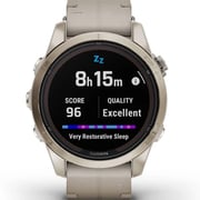 Garmin Fenix 7S Pro Sapphire Solar Edition Soft Gold Stainless Steel with Limestone Leather band Smartwatch 42mm- (includes Tundra silicone watch band) 010-02776-30