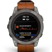 Garmin Fenix 7 Pro Sapphire Solar Edition Titanium with Chestnut Leather Band Smartwatch 47mm- (includes black silicone watch band) 010-02777-30