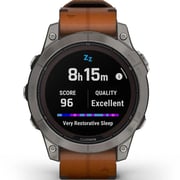 Garmin Fenix 7 Pro Sapphire Solar Edition Titanium with Chestnut Leather Band Smartwatch 47mm- (includes black silicone watch band) 010-02777-30