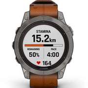 Garmin Fenix 7 Pro Sapphire Solar Edition Titanium with Chestnut Leather Band Smartwatch 47mm- (includes black silicone watch band) 010-02777-30