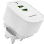 Toreto Wall Charger Dual USB With Type-C Cable White