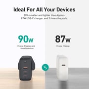 Aukey 3 Port GaN 90W Wall Charger Black