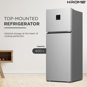 KROME 600L Top Mount Double Door Refrigerator Silver - KR-RFF600T