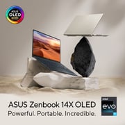 Asus Zenbook 14X OLED (2023) Ultrabook - 13th Gen / Intel Core i9-13900H / 14.5inch OLED / 1TB SSD / 16GB RAM / 4GB NVIDIA GeForce RTX 3050 Graphics / Windows 11 Home / English & Arabic Keyboard / Beige / Middle East Version - [UX3404VC-OLEDI9SG]