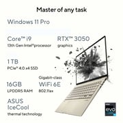 Asus Zenbook 14X OLED (2023) Ultrabook - 13th Gen / Intel Core i9-13900H / 14.5inch OLED / 1TB SSD / 16GB RAM / 4GB NVIDIA GeForce RTX 3050 Graphics / Windows 11 Home / English & Arabic Keyboard / Beige / Middle East Version - [UX3404VC-OLEDI9SG]