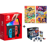 Nintendo Switch OLED 64GB Neon Blue/Red Middle East Version + Sushi Striker + DC SuperHero Girls + Starlink: Battle For Atlas