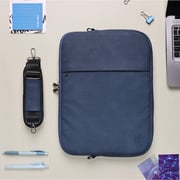 Dawenha LPT44 shoulder Leather Bag two zippers - 3 layers protection / spill-resistant / dustproof / shockproof / Navy Blue