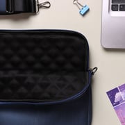 Dawenha LPT44 shoulder Leather Bag two zippers - 3 layers protection / spill-resistant / dustproof / shockproof / Navy Blue