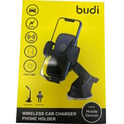 Budi 15W Wireless Car Charger And Phone Holder Black
